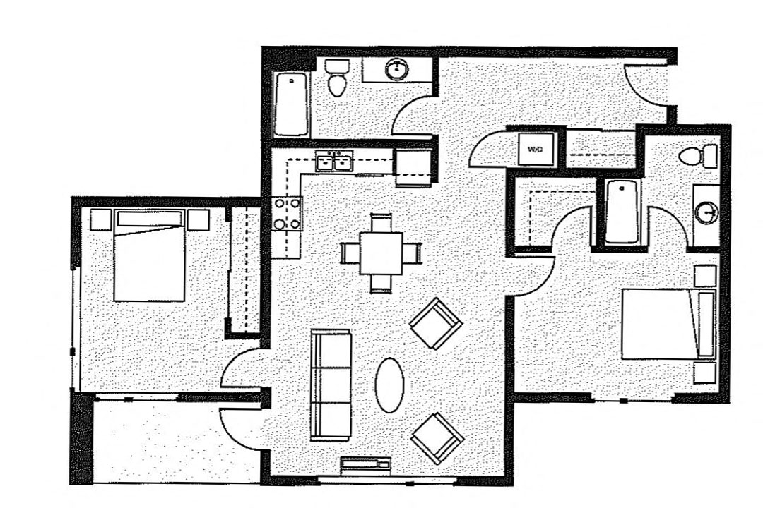Floor plan for 2 beds, 2 baths, 1095 sqft